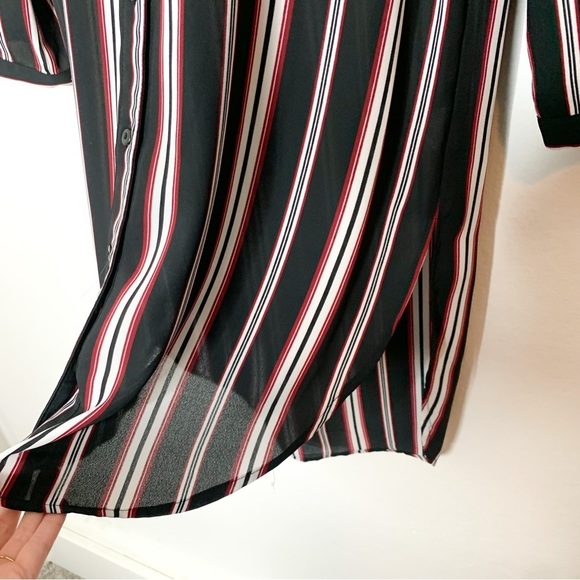 DR2 Daniel Rainn Sheer Black Stripe Long Tunic Button Front Shirt Small‎ S - Picture 8 of 9